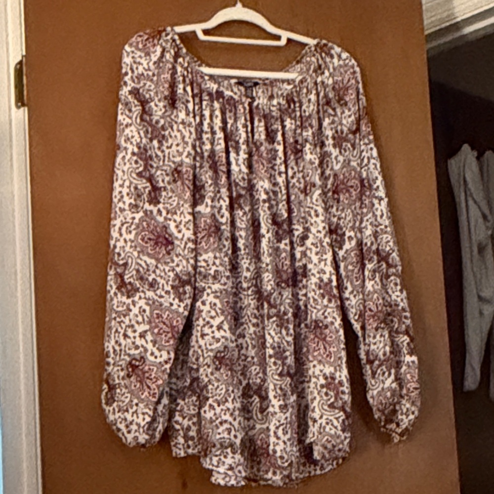 Chaps Cream Blouse with Mauve Paisley Print